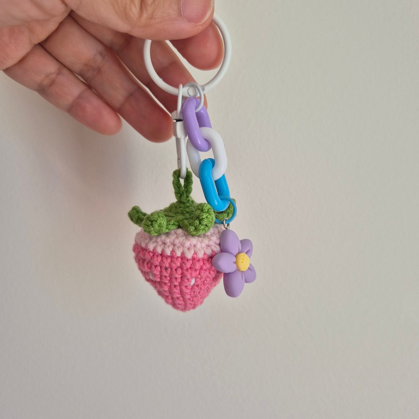 Cute Crochet Strawberry Keychain/Bag Charm (Pink)