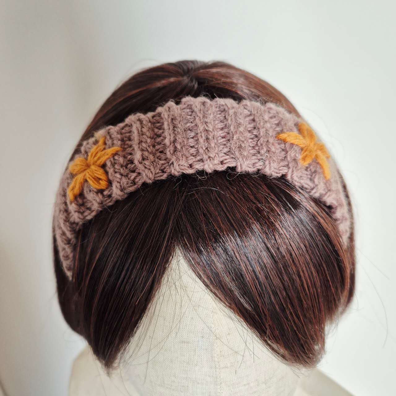 Crochet Wool Headband with Flower Embroidery