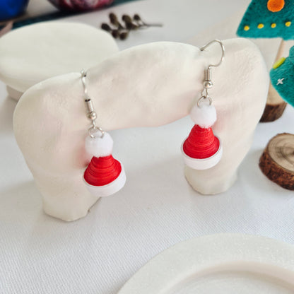 Paper Quilling Christmas Hat Earrings - Festive Santa Hat Design