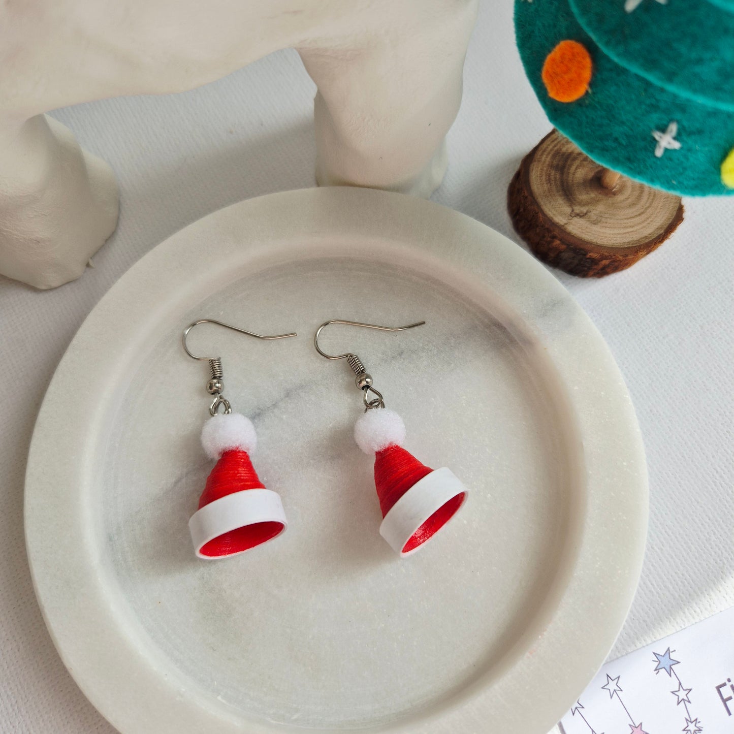 Paper Quilling Christmas Hat Earrings - Festive Santa Hat Design