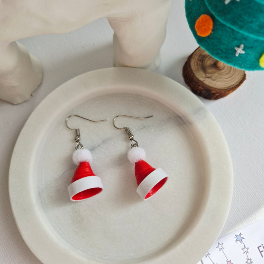 Paper Quilling Christmas Hat Earrings - Festive Santa Hat Design
