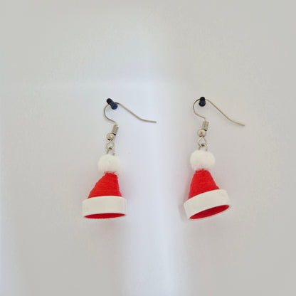 Paper Quilling Christmas Hat Earrings - Festive Santa Hat Design