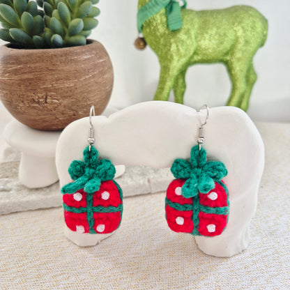 Christmas Gift Box Crochet Earrings