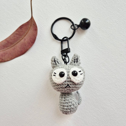 Crochet Cute Cat Keychain/Bag Charm (Grey)