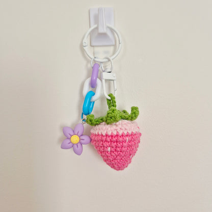 Cute Crochet Strawberry Keychain/Bag Charm (Pink)