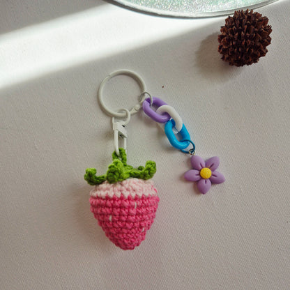 Cute Crochet Strawberry Keychain/Bag Charm (Pink)