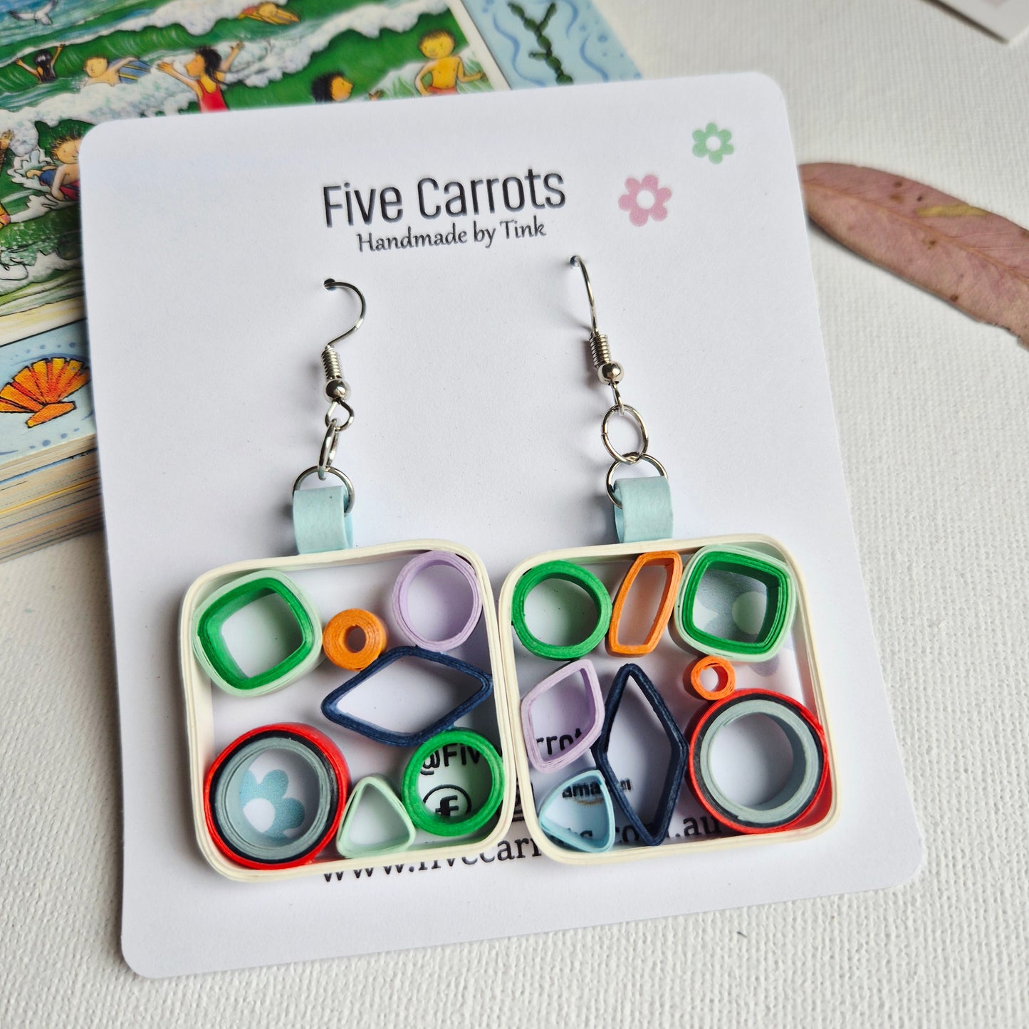 Paper Quilling Earrings - Geometric Square Design