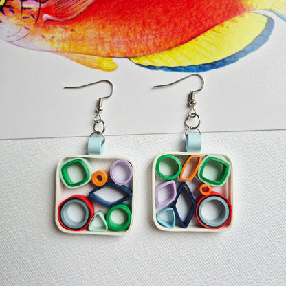 Paper Quilling Earrings - Geometric Square Design