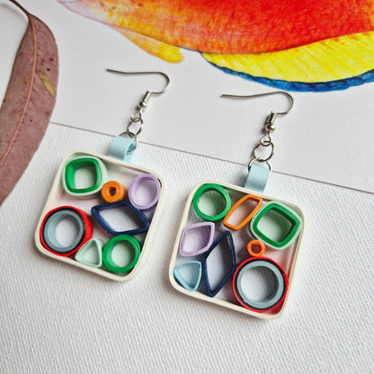 Paper Quilling Earrings - Geometric Square Design