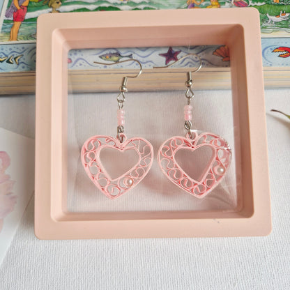 Paper quilling earrings (pink love heart)