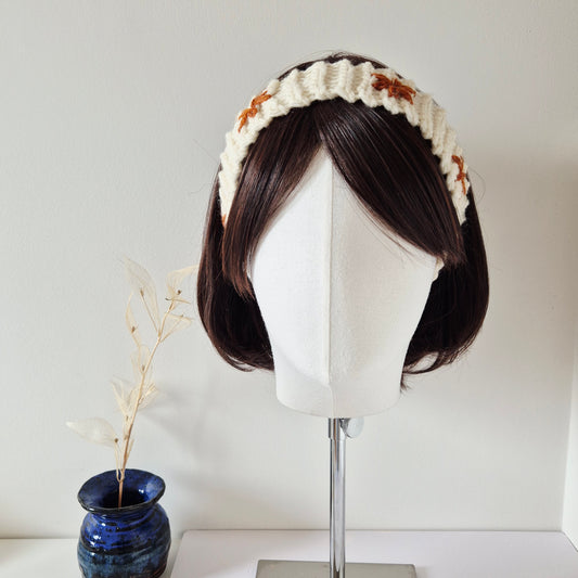 Crochet Wool Headband with Flower Embroidery