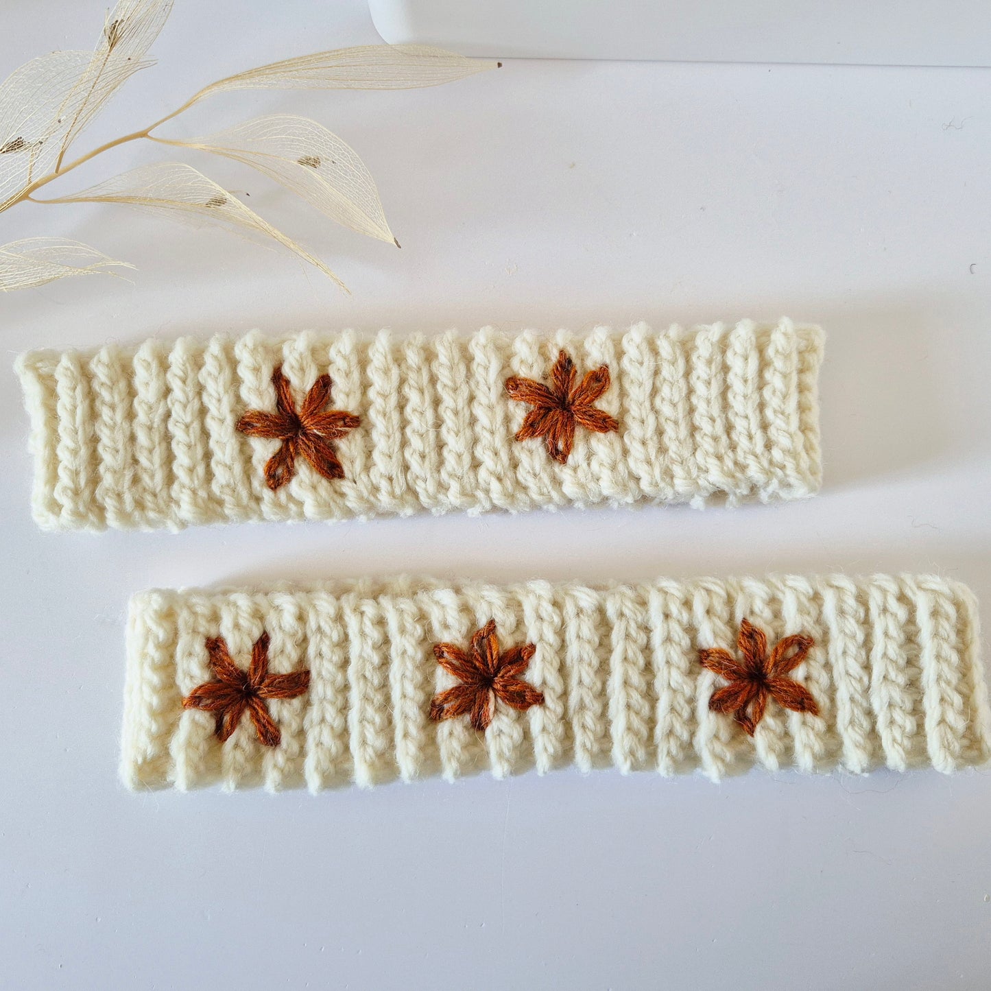 Crochet Wool Headband with Flower Embroidery