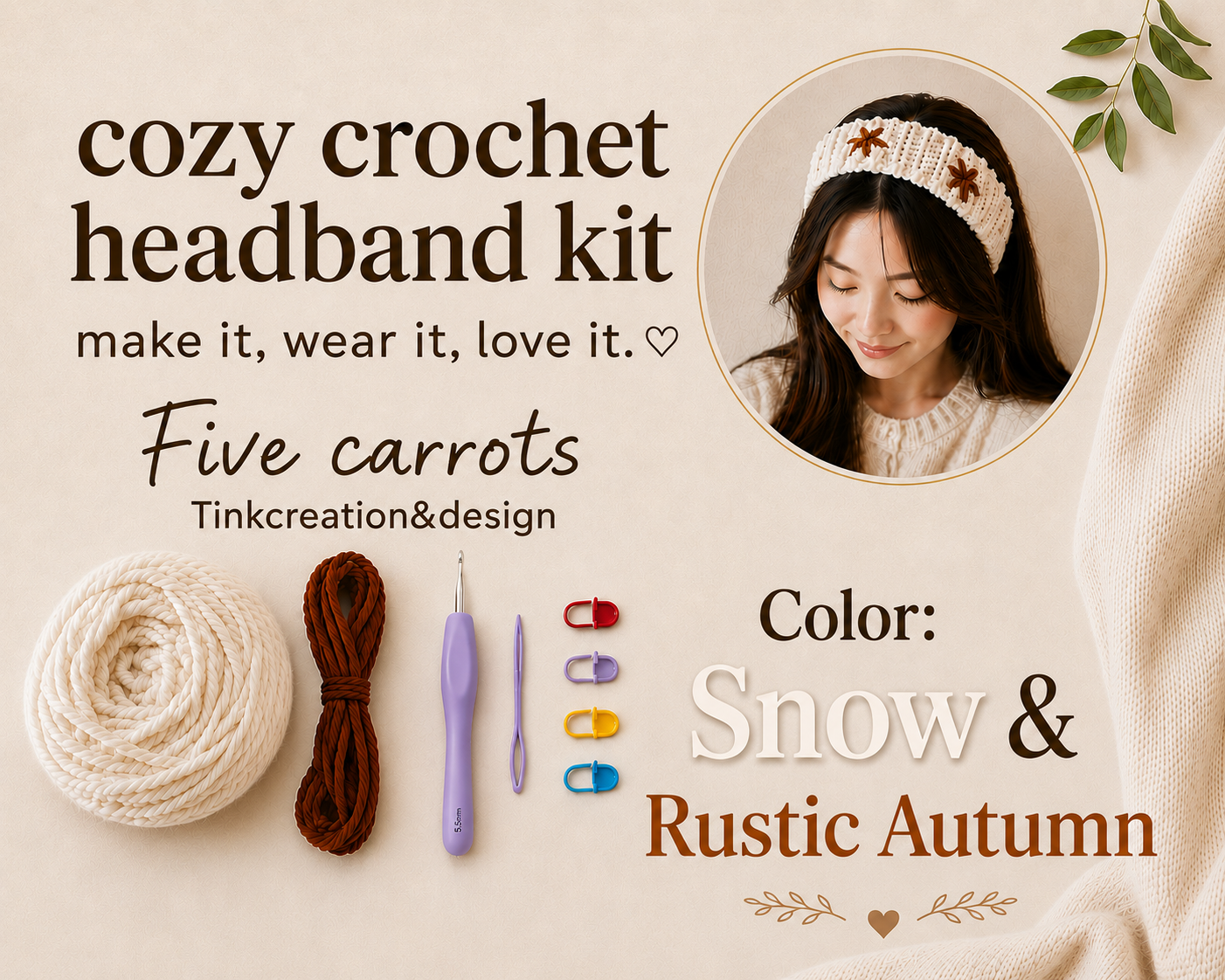 Beginner Crochet headband with flower embroidery Kit – Learn to Crochet with Confidence