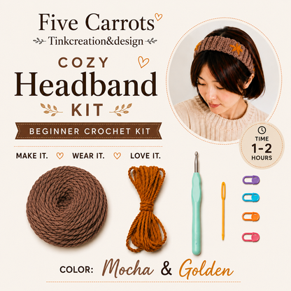 Beginner Crochet headband with flower embroidery Kit – Learn to Crochet with Confidence