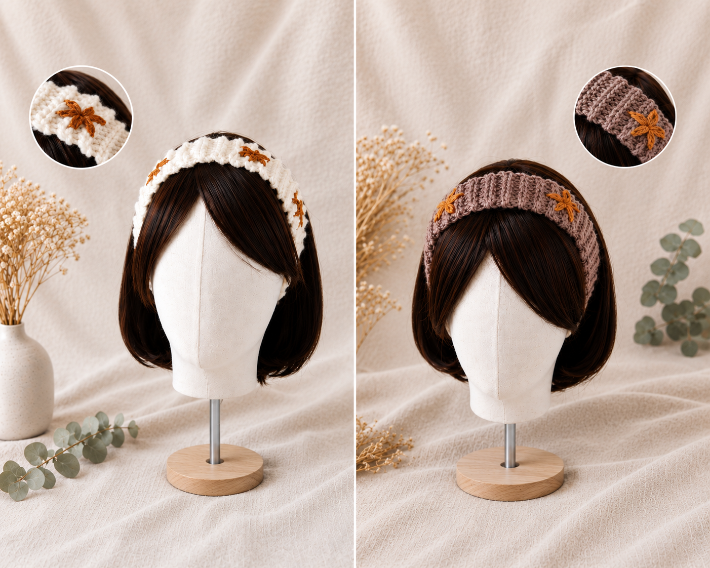 Cozy Crochet Headband Pattern with Flower Embroidery – Digital Download