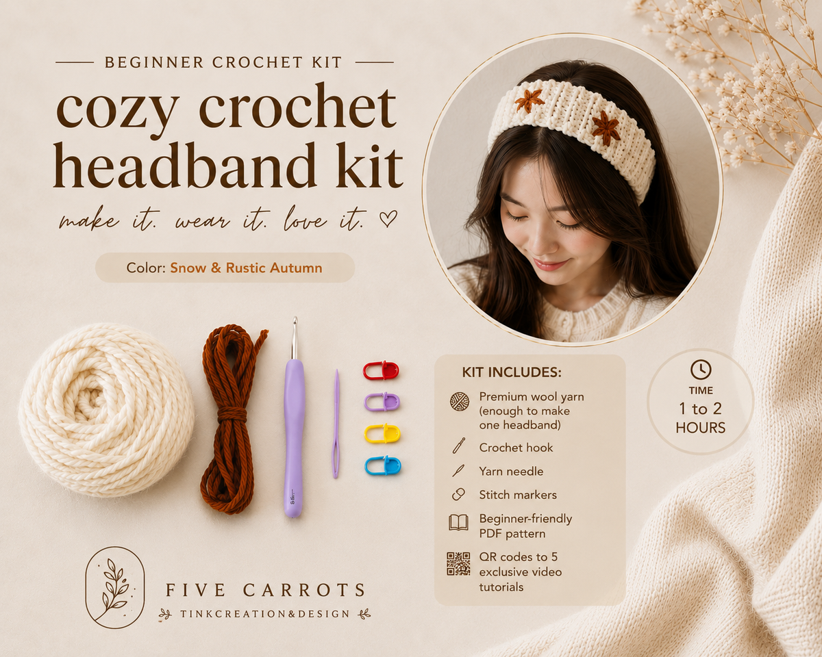 Beginner Crochet headband with flower embroidery Kit – Learn to Crochet with Confidence