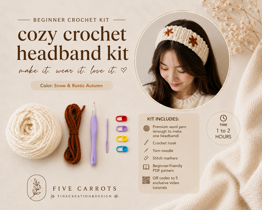 Beginner Crochet headband with flower embroidery Kit – Learn to Crochet with Confidence