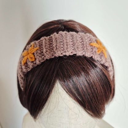Crochet Wool Headband with Flower Embroidery