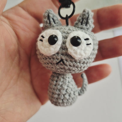 Crochet Cute Cat Keychain/Bag Charm (Grey)