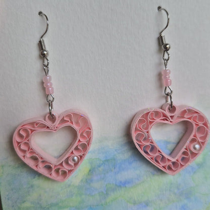 Paper quilling earrings (pink love heart)