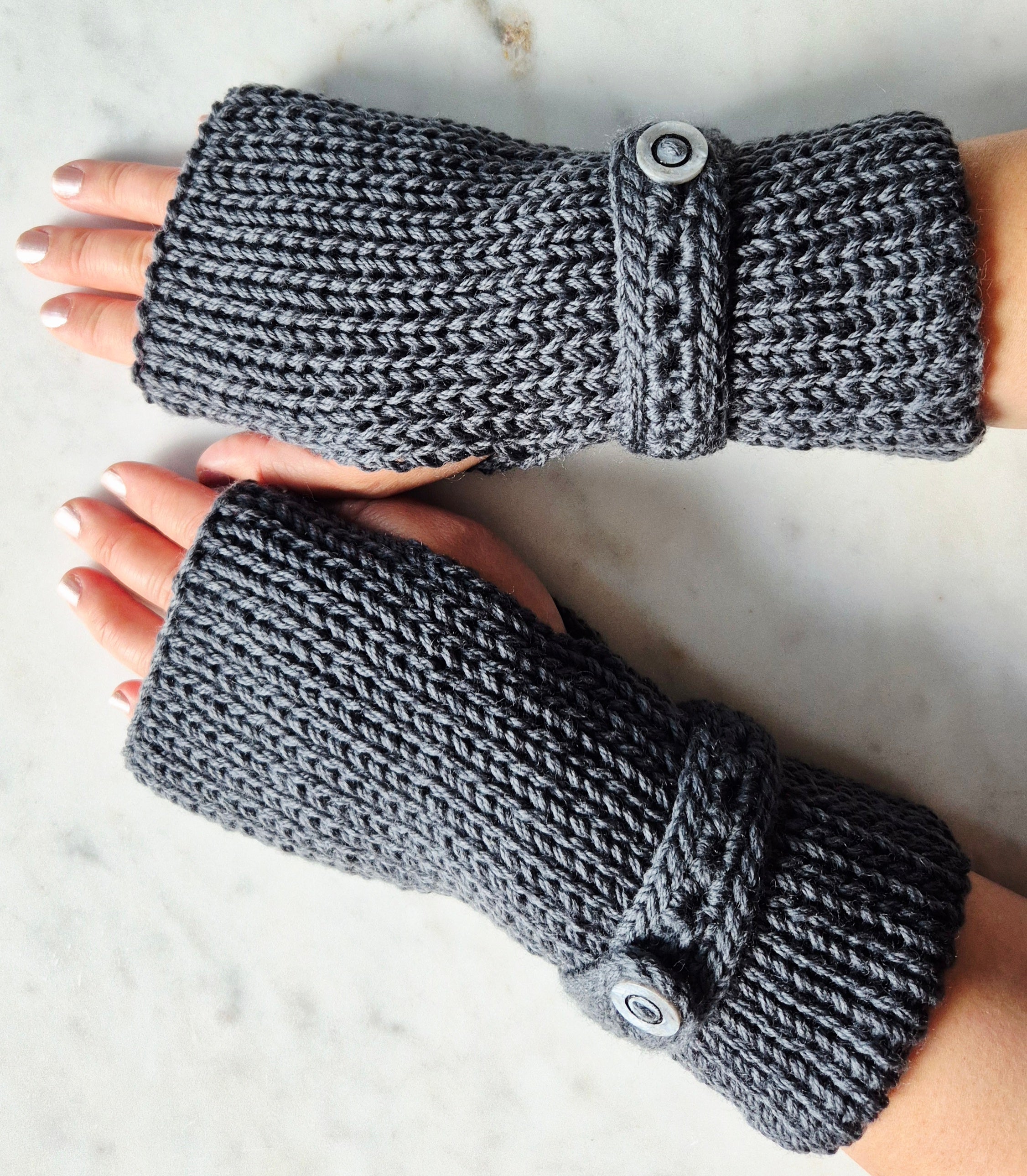 Dark Grey Fingerless Gloves - Handmade 100% Australian Wool - Five